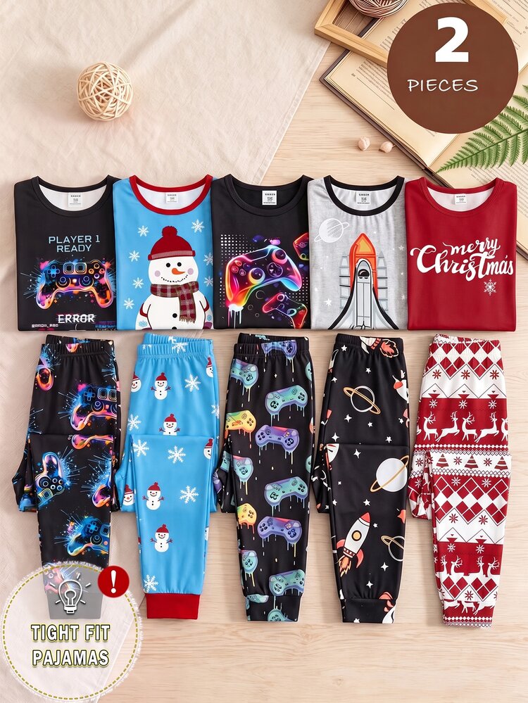 Boys' Autumn/Winter Long Sleeve Fitted Pajama Set, Glow-In-The-Dark Cool Style, Suitable For Outdoor Wear - Multicolor - View 8