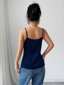 SHEIN PariChic Women's Elegant Lace Satin Camisole In Black - Royal Blue - View 2