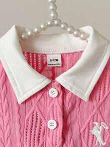 SHEIN 女嬰白色休閒洋裝，1件，羅紋領口，羅紋袖口，休閒，戶外，適合運動、派對 - 粉色 - 查看 3