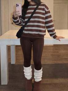 Slaydiva Women's Striped Colorblock Long Sleeve Top And Leggings 2 Pieces Set - Multicolor - View 4