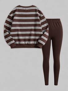Slaydiva Women's Striped Colorblock Long Sleeve Top And Leggings 2 Pieces Set - Multicolor - View 2