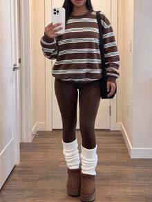 Slaydiva Women's Striped Colorblock Long Sleeve Top And Leggings 2 Pieces Set - Multicolor - View 6