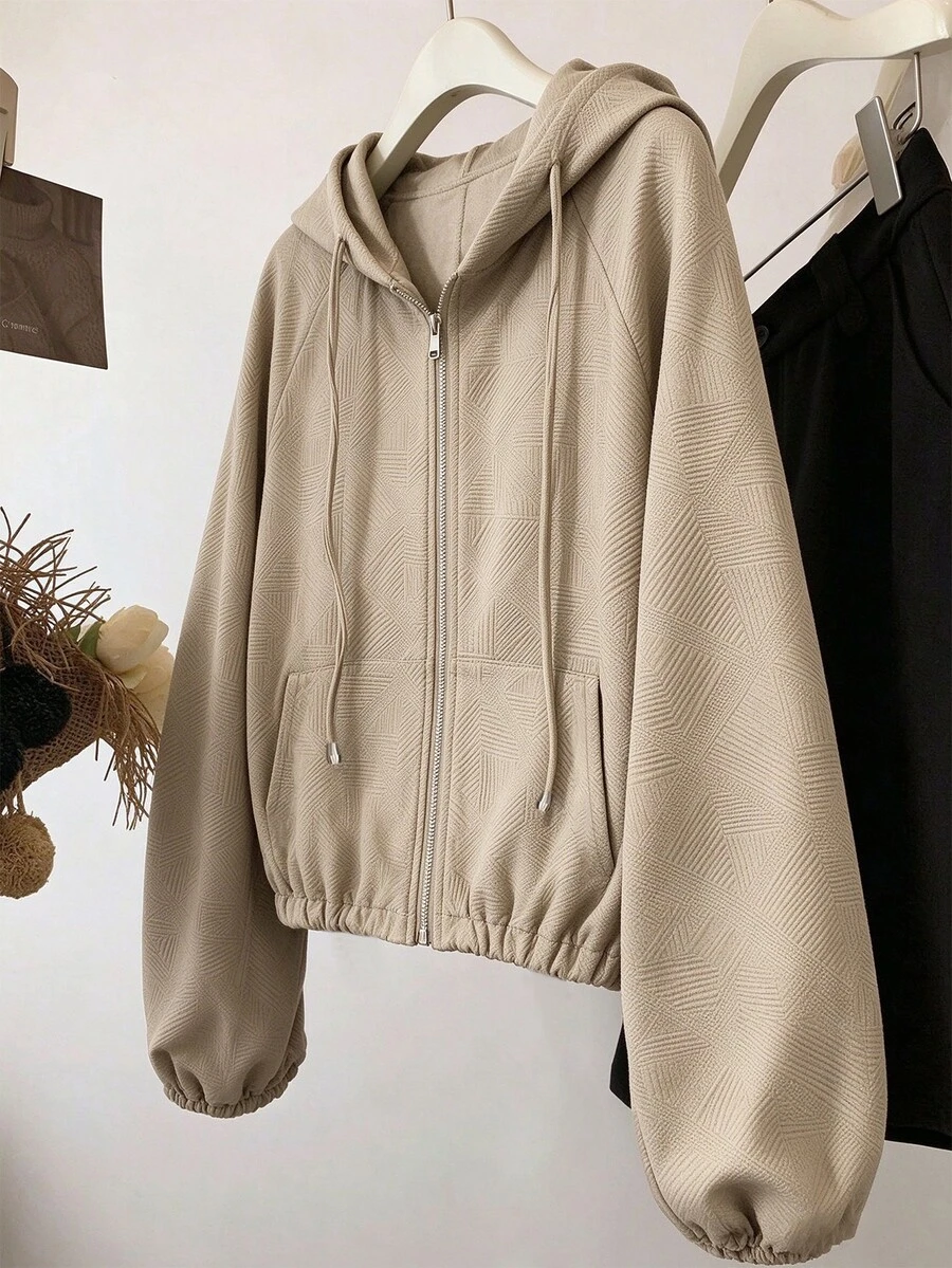Franclia Women's Casual Versatile Long Sleeve Hooded Zip-Up Jacket, Autumn/Winter - Grey - View 1