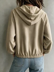 Franclia Women's Casual Versatile Long Sleeve Hooded Zip-Up Jacket, Autumn/Winter - Grey - View 2