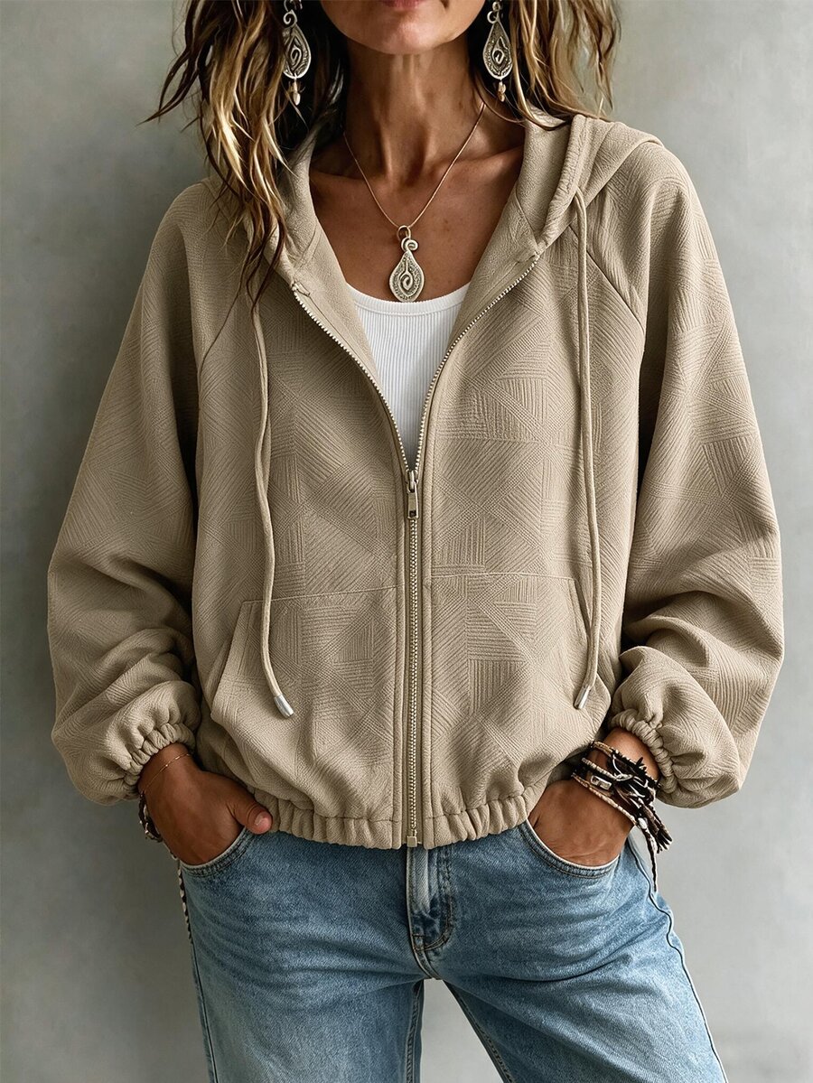 Franclia Women's Casual Versatile Long Sleeve Hooded Zip-Up Jacket, Autumn/Winter - Grey - View 1