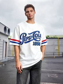 PEPSI X SHEIN Manfinity Dauomo Men's Summer Casual Letter Print Drop Shoulder T-Shirt - White - View 1