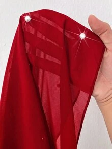 Viva Relle 大尺碼女款秋冬優雅曲線休閒浪漫華麗鑽飾雪紡披肩洋裝 紅色 秋季婚禮正式晚宴 - 紅色 - 查看 7
