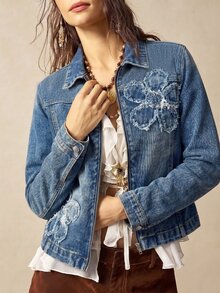 Bohemela Plus Size Women's Floral Print Casual Daily Long Sleeve Jacket - Blue - View 5