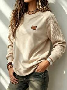 SHEIN LUNE Women's Casual Raglan Sleeve Sweatshirt, Autumn Everyday Travel Beige - Multicolor - View 3