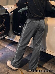 STEELVANCE Men's Letter Print Drawstring Waist Casual Loose Sweatpants - Dark Grey - View 2
