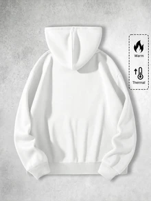 SHEIN Kids Tween Boys' Street-Style Gothic Letter Print White Zip-Up Autumn Hoodie - White - View 2