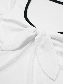 Resyla Women's Minimalist Tie-Up Ruched Striped Colorblock Bodysuit - White - View 5