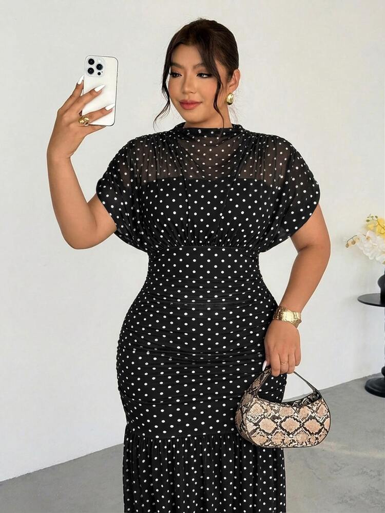Firerie Plus Size Women Elegant Exquisite Romantic Charming Fashion Valentine's Day Date Holiday Wedding Guest Vacation Mesh Sheer 2 In 1 Brown Dress - Black and White - View 6
