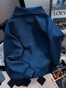 INAWLY Autumn/Winter Thermal Lined Thick Loose Fit Flattering Lapel Half-Zip Casual Sports Sweatshirt For Women - Blue - View 2