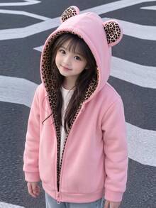 SHEIN Young Girl Young Girl Young Girl Young Girl Young Girl Solid Color Hooded Autumn Sweatshirt,Pink,Winter,School,Back-To-School - Pink - View 3