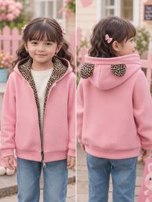 SHEIN Young Girl Young Girl Young Girl Young Girl Young Girl Solid Color Hooded Autumn Sweatshirt,Pink,Winter,School,Back-To-School - Pink - View 2