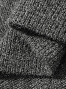 FRIFUL Setelan Kasual 2 Potong Wanita: Sweater Lengan Panjang Kerah Polo Warna Polos dengan Hem Berkerut dan Rok Rajut - Grey - View 9
