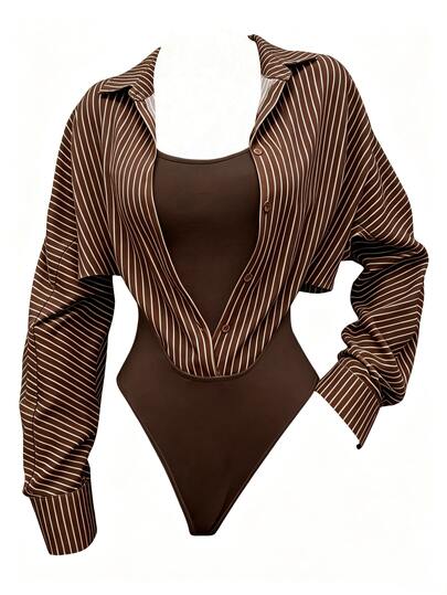 INAWLY Camisa casual de manga larga para mujer 2 en 1 body