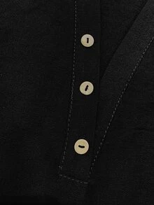 LUMIGAL Women's V-Neck Brown Long Sleeve Loose Fit Blouse - Black - View 6