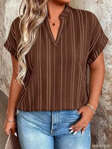 Linhara CURVE Plus Size Woven Printed Summer Women's Blouse, Suitable For Vacation - Coffee Brown - View 8
