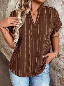 Linhara CURVE Plus Size Woven Printed Summer Women's Blouse, Suitable For Vacation - Coffee Brown - View 7