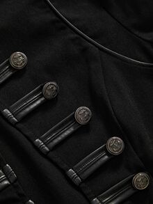 ROMWE Autumn/Winter Y2K Punk Hot Girl Deep V-Neck Napoleon Slim Fit Long Sleeve Shirt Top - Black - View 9