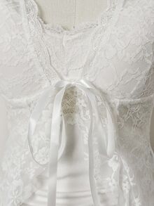 EgrlEra Women's Sexy Contrast Lace V-Neck Lace Trim Top - White - View 3