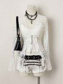 EgrlEra Women's Sexy Contrast Lace V-Neck Lace Trim Top - White - View 4