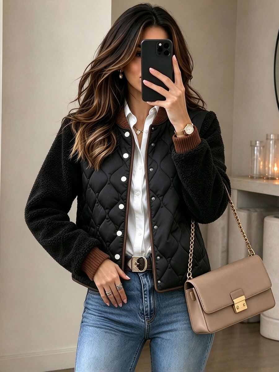 Yalmera Women's New Autumn/Winter Casual Colorblock Padded Coat - Black - View 1