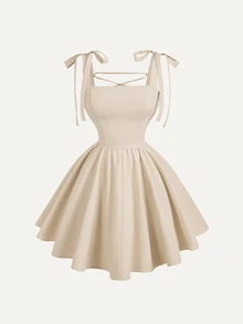 SHEIN MOD Pink Romantic Backless Bowknot Dress, Suitable For Dates, Parties, Holidays, Tea Parties, Birthday Occasions - Beige - View 2