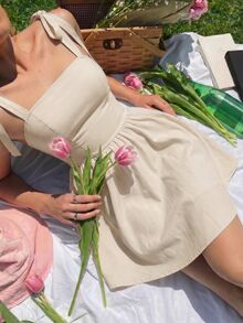 SHEIN MOD Pink Romantic Backless Bowknot Dress, Suitable For Dates, Parties, Holidays, Tea Parties, Birthday Occasions - Beige - View 5
