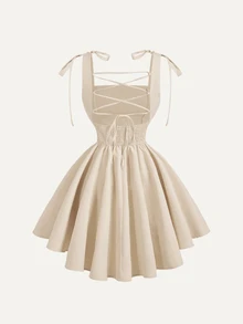 SHEIN MOD Pink Romantic Backless Bowknot Dress, Suitable For Dates, Parties, Holidays, Tea Parties, Birthday Occasions - Beige - View 4