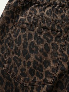 SHEIN MOD Plus Size Women's Leopard Print Flared Leg Jeans - Multicolor - View 3