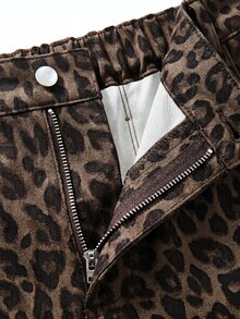 SHEIN MOD Plus Size Women's Leopard Print Flared Leg Jeans - Multicolor - View 5