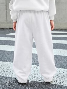 SHEIN Bubblio 兒童小男孩純色抽繩腰寬腿寬鬆休閒運動長褲 - 白色 - 查看 2