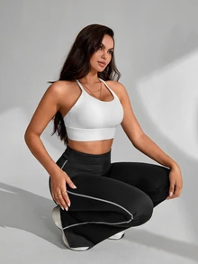 Slayform Slayform Women's Colorblock Pleated Slim Fit Flare Leg Casual Sports Long Pants - Black - View 5