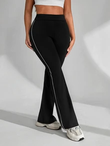 Slayform Slayform Women's Colorblock Pleated Slim Fit Flare Leg Casual Sports Long Pants - Black - View 6