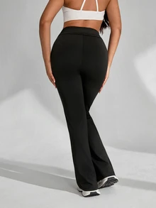 Slayform Slayform Women's Colorblock Pleated Slim Fit Flare Leg Casual Sports Long Pants - Black - View 2