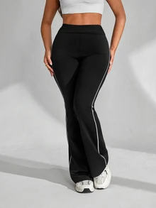 Slayform Slayform Women's Colorblock Pleated Slim Fit Flare Leg Casual Sports Long Pants - Black - View 7