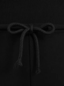 Tween Girl Tween Girls Knit Gray Waistband Fold-Over Casual Drawstring Long Pants - Black - View 7