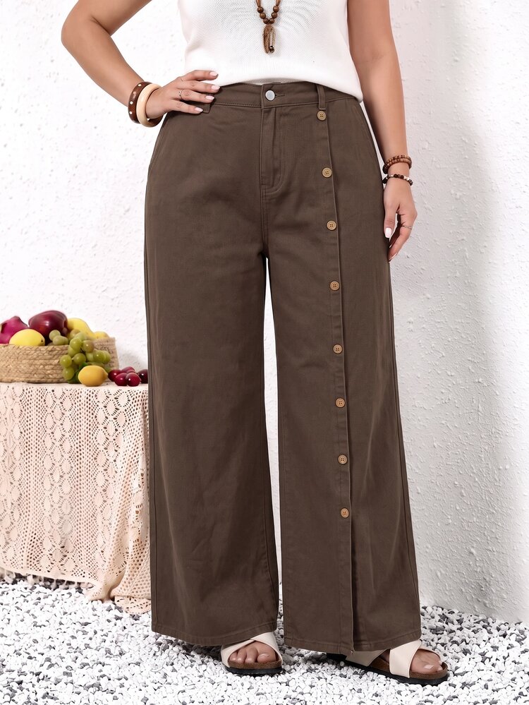 EMERY ROSE EMERY ROSE Celana Jeans Denim Longgar Berkancing, Gaya Streetwear Ukuran Plus - Coklat - View 4
