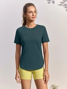 In My Nature 女款對比色網格短袖運動上衣，適合戶外徒步、健身房健身運動，秋季運動T恤 - 藍色 - 查看 7