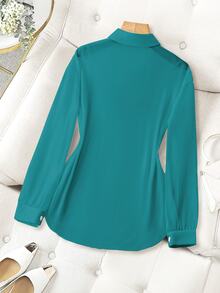 Franclia Camisa minimalista transparente unicolor con cuello vuelto - Agua verde azul - Ver 2