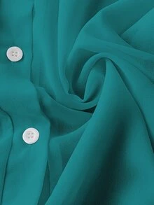 Franclia Camisa minimalista transparente unicolor con cuello vuelto - Agua verde azul - Ver 6