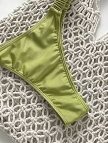 SHEIN Swim Springbreak Women Beachwear Summer Outfits, Women Sexy Solid Strapless Metal Decor Tied 2 Pieces Bikini Set - Green - View 5