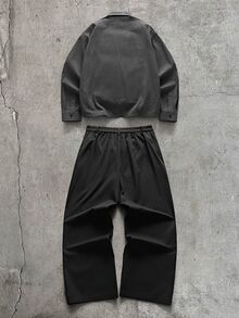 AXEPEAK 男士條紋字母刺繡圖案長袖襯衫與長褲休閒日常套裝 - 彩色 - 查看 8