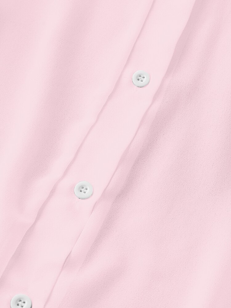Franclia Collar Basic Transparent Solid Color Minimalist Shirt - Pink - View 5