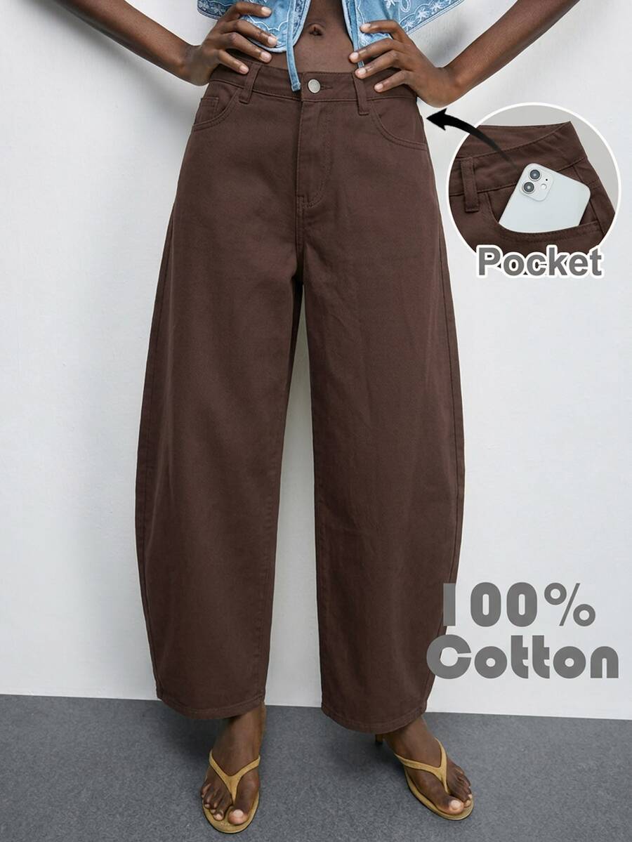 Maija Women's Casual Streetwear Retro Curved Leg Denim Jeans School Everyday Dark Brown Fall - Brown - View 1