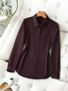 Franclia Women's Solid Color Casual Versatile Daily Wear Shirt - Purple - View 3