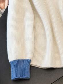 GlowEve CURVE Plus Size Women Fall Winter Casual Elegant Knit Top, Color Block Polo Collar Long Sleeve Sweater, Blue White Stripe Formal Office - Multicolor - View 5